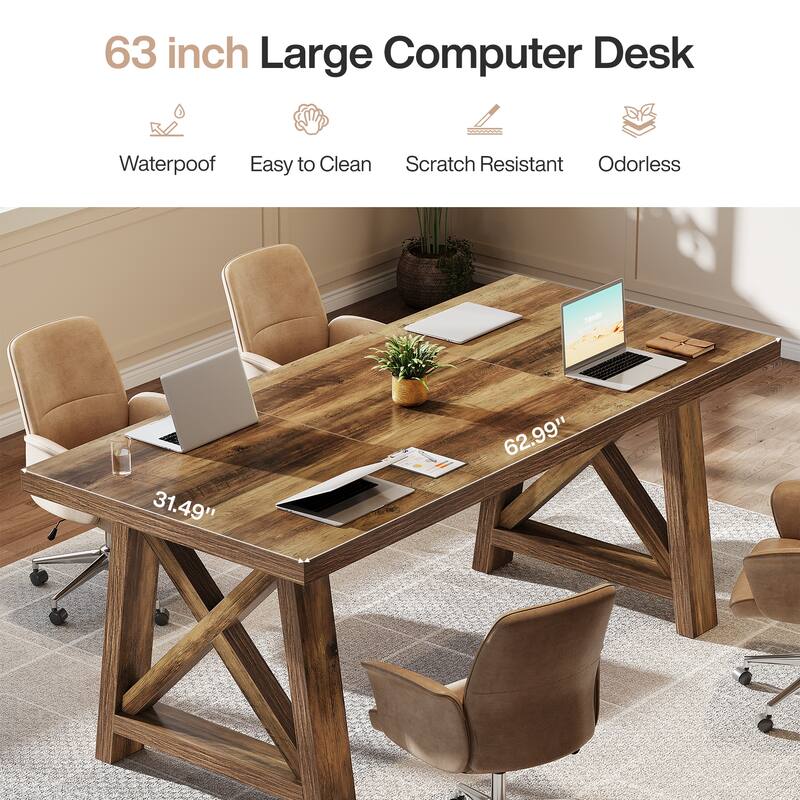 63 Inch Executive Desk with Sturdy X-Shaped Legs