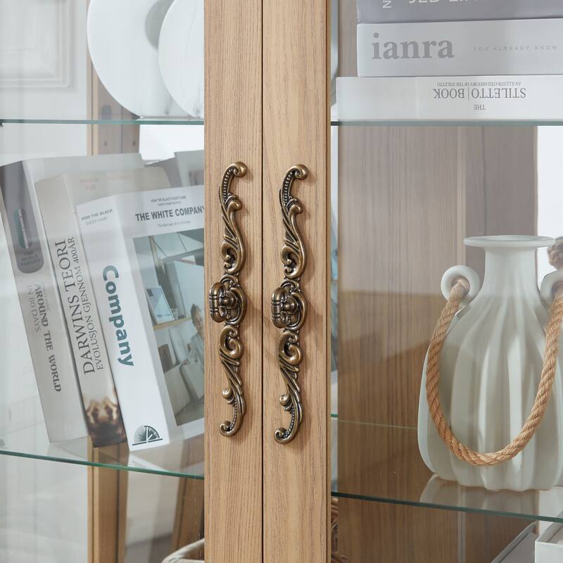 Elegant Curio Cabinet with Adjustable Shelves,LED Light and Mirrored Back Panel