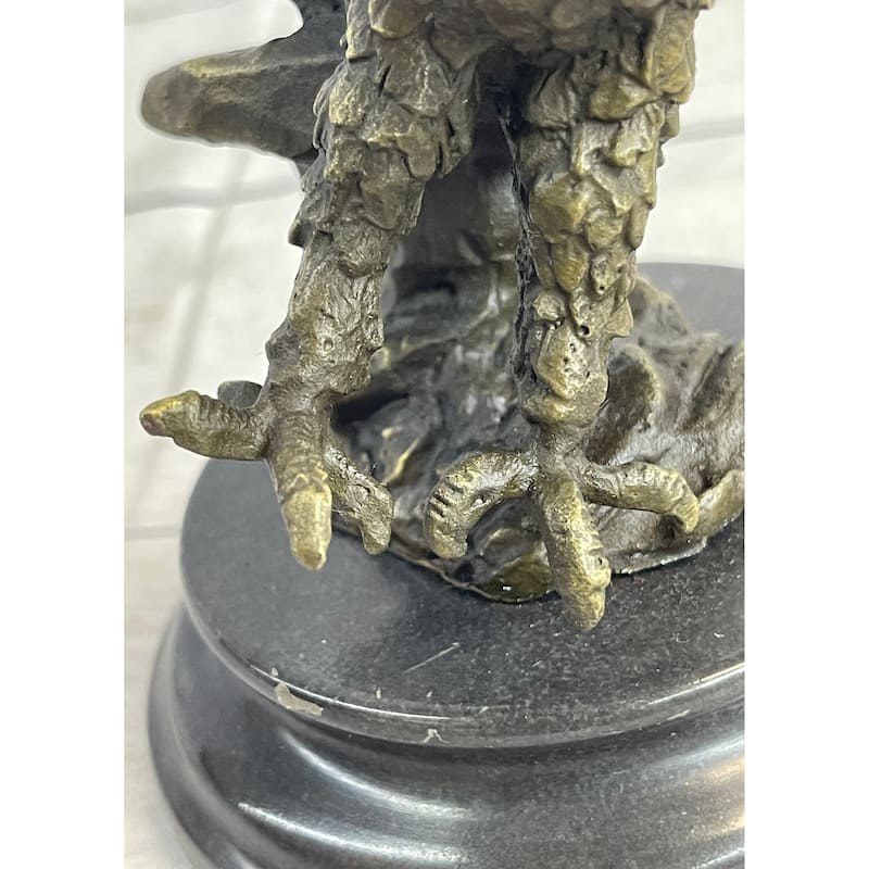 Landing Eagle W/ Wings Spread Bronze Statue Sculpture Signed Original Marble Base 7 Inches X 9 Inches