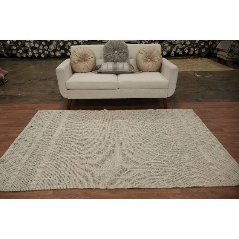 Hand Knotted Oriental 100% Wool Carpet Modern Geometric Beige & Ivories Modern Gotti Design Area Rug - 7' 4'' X 4' 11''