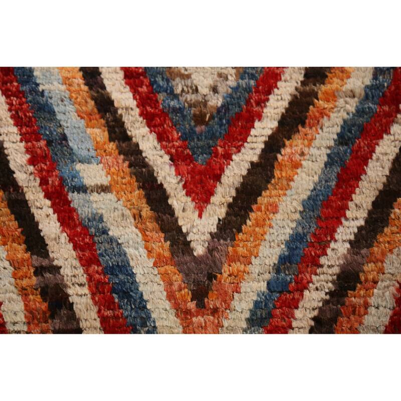 Chevron Style Moroccan Oriental Runner Rug Handmade Wool Carpet - 2'11" x 9'6"