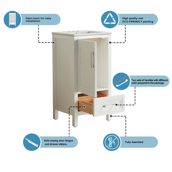 dimension image slide 1 of 2, 18-Inch Bathroom Vanity Cabinet - Modern White Storage Unit with Door and Drawer, Ideal for Small Spaces - 18*16*35inch