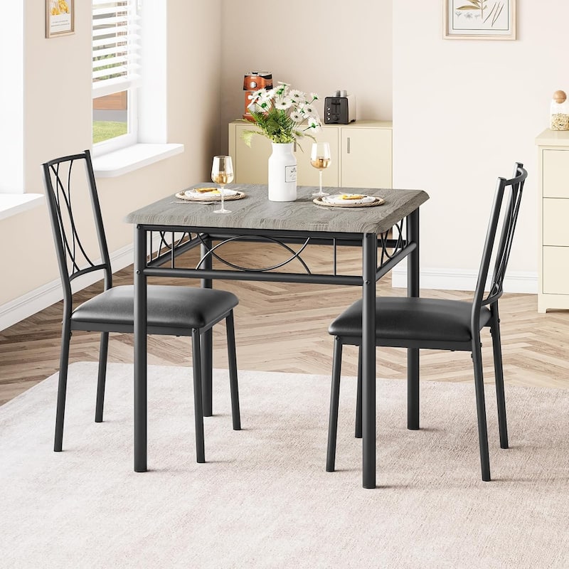 Dining Table and Upholstered Chairs Set 2, Metal Frame Compact Dining