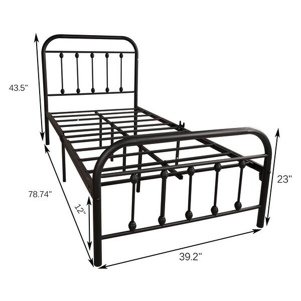 Vintage Victorian Platform Metal Frame Foundation Headboard Footboard Heavy Duty Steel Slats,Twin