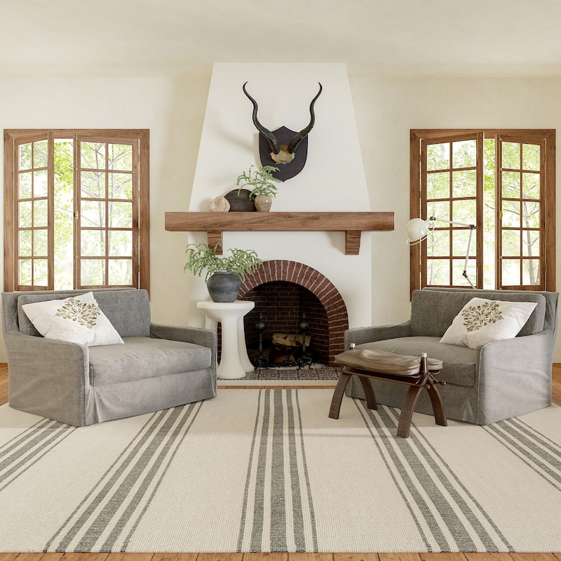 Bergamot Striped Cotton Area Rug - 3' x 5' - Beige