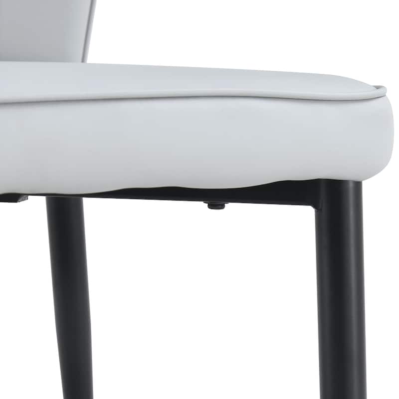 8 Modern Dining Chairs With Stylish Pu Patterned Backrest And Black Metal Legs For Kitchen, Bedroom And Office