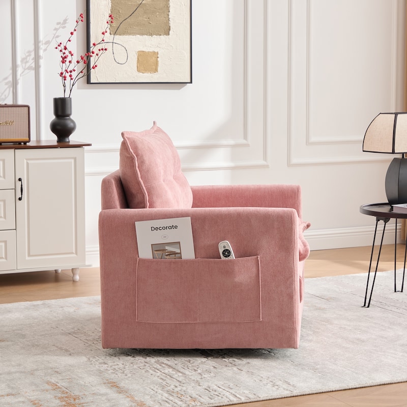 Swivel Barrel Chair - Mid Century Modern Chair, Thick Padded Arm Chair with Solid Metal Base, Comfortable Single Sofa Chair