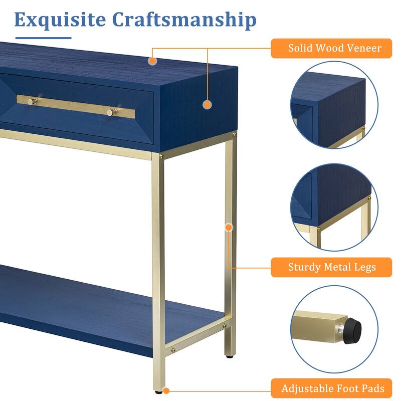 45.5" Retro Console Table with Gold Touch & Drawers