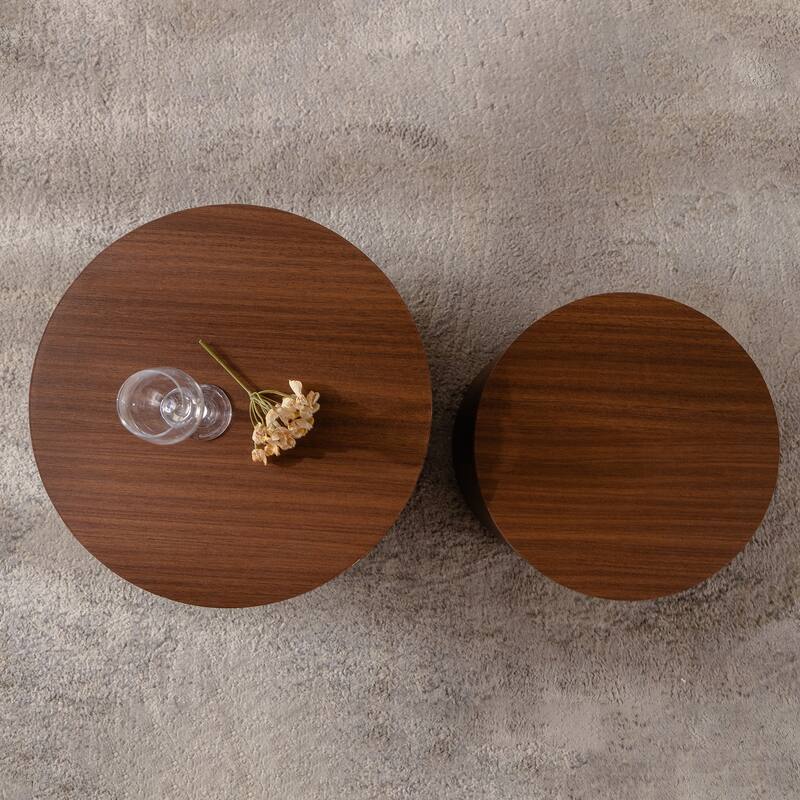 Modern Round Table Circular Coffee Table Nesting Coffee Table 2 Piece Set with Waterproof, Wood Grain, for Living Room Bedroom