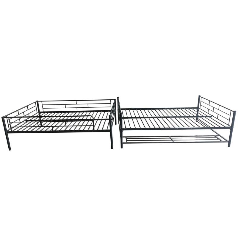 Black Metal Bunk Bed with Bottom Shelf and Full-Length Guardrails, Converts to Two Beds