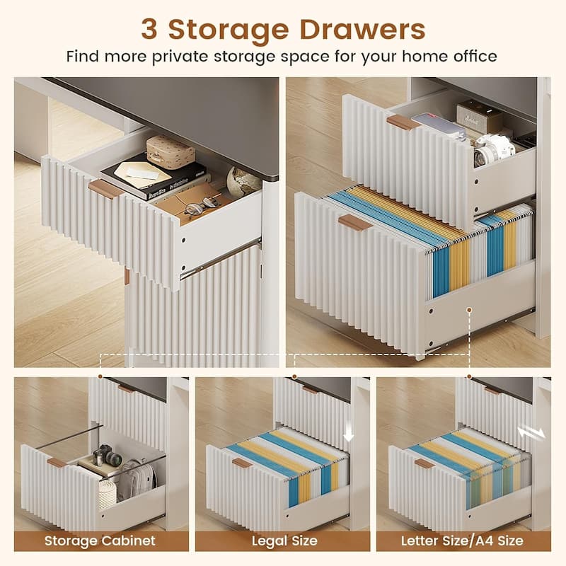 66" L Shaped Desk Drawers Home Office Desk File Cabinet Executive Desk