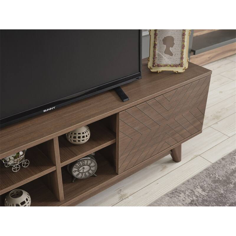 TV Stand Console Wood TV Cabinet with 2 Closet Spaces for Living Room