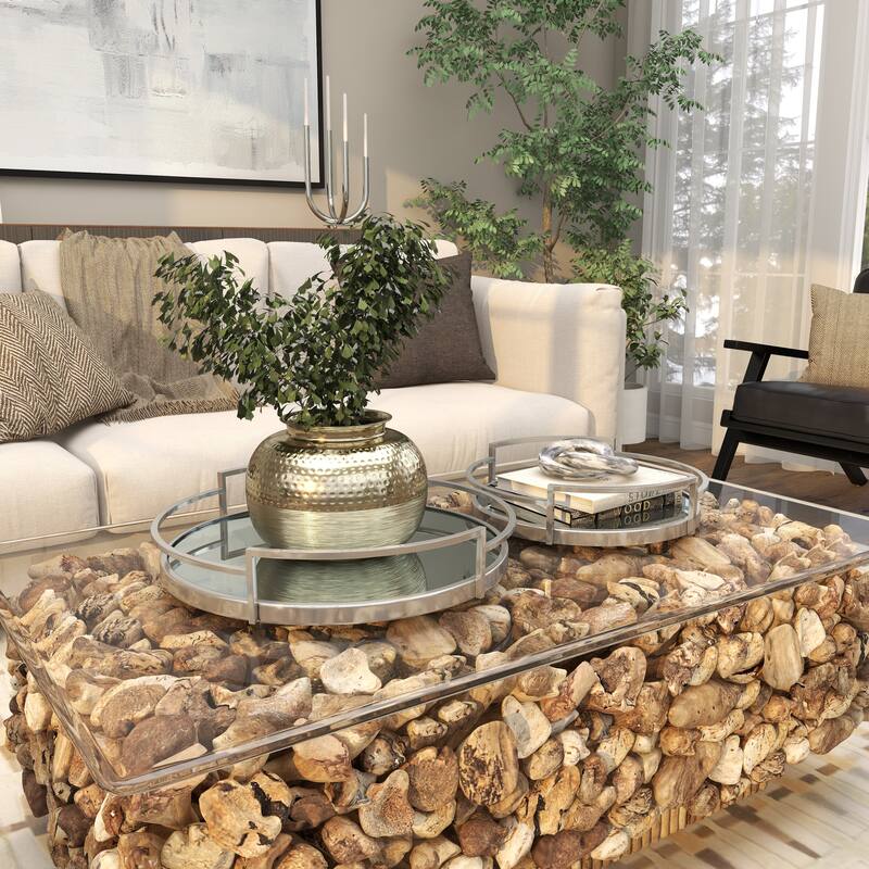 Stainless Steel Mirrored Living Room Decor Tray - Set of 2 Silver or Gold - Roche River Decor