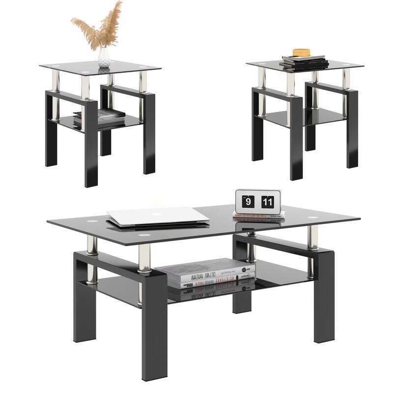 Modern Tempered Glass Tea Table Coffee Table End Table - N/A