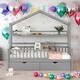 preview thumbnail 11 of 31, Modern Twin Size Wooden House Bed Kids Bed with 2 Drawers and Storage Shelf,Playhouse Design