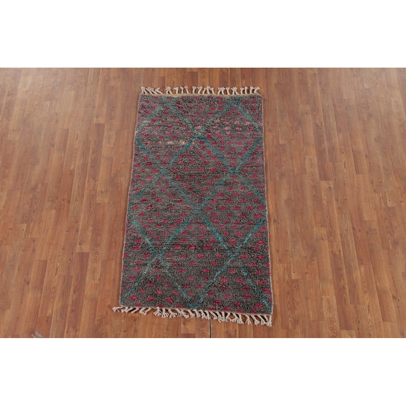 Trellis Plush Geometric Moroccan Oriental Rug Hand-Knotted Wool Carpet - 3'0" x 5'6"