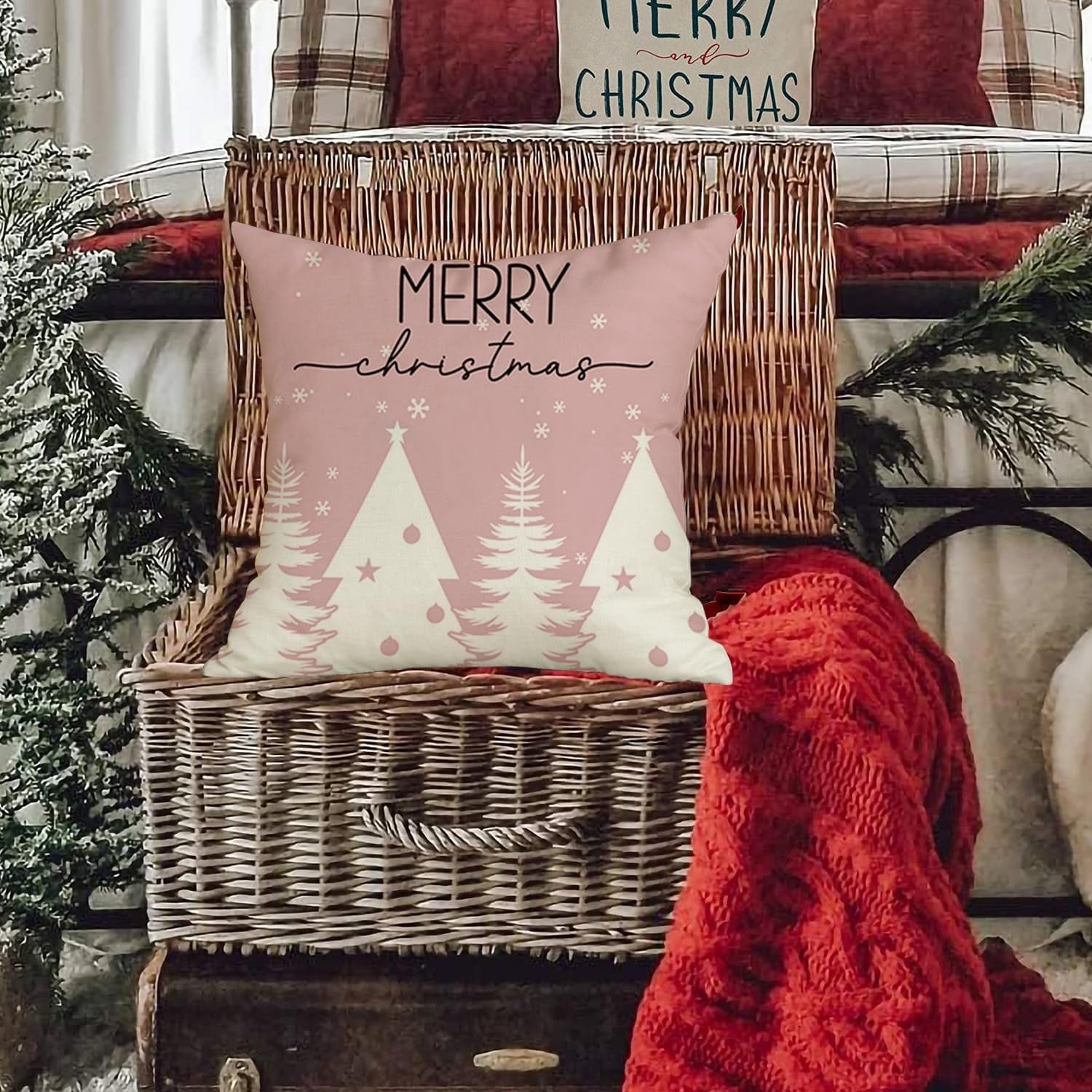 Santa Claus Christmas Tree Pillow Covers Set of 2 Merry Christmas 20 x 20