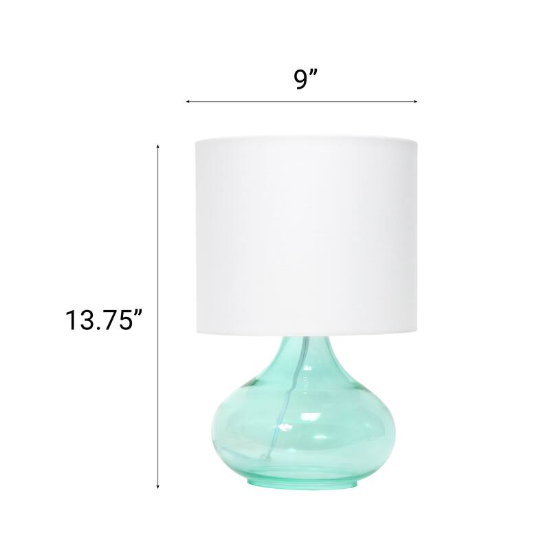 13.75" Decorative Glass Accent Table Lamp with Soft Fabric Shade Perfect for Living Room or Bedroom - 9"L x 9"W x 13.75"H