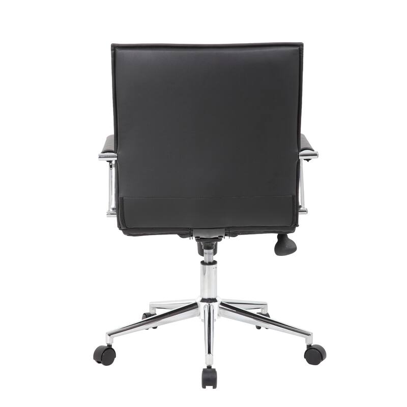 Kenny Commercial Grade Rolling Office Armchair, Chrome Arms, Black Vinyl
