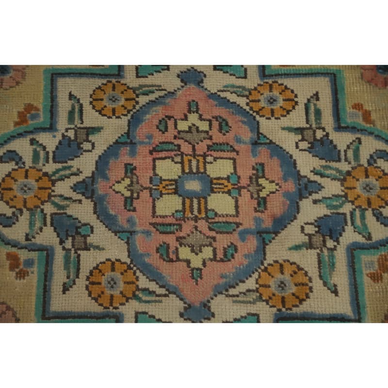 Hand Knotted Oriental 100% Wool Carpet Traditional Medallion Green Tabriz Area Rug - 11' 0'' X 8' 2''