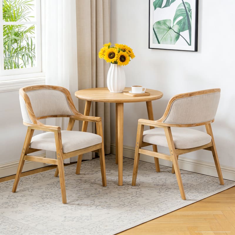 Christopher Knight Home - Harlowe Mid-Century Modern Upholstered Dining Chairs Set of 2 with Solid Ruberwood Legs - Set of 2 - Beige,Natural