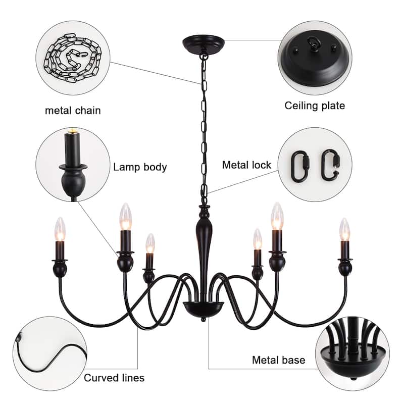 6-Light W36.2" x H74.8" Dimmable Chandelier Light for Kitchen Island Bedroom