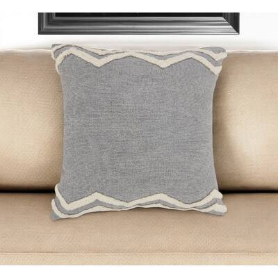 HomeRoots 16" X 24" Gray Chevron Cotton Lumbar Throw Pillow