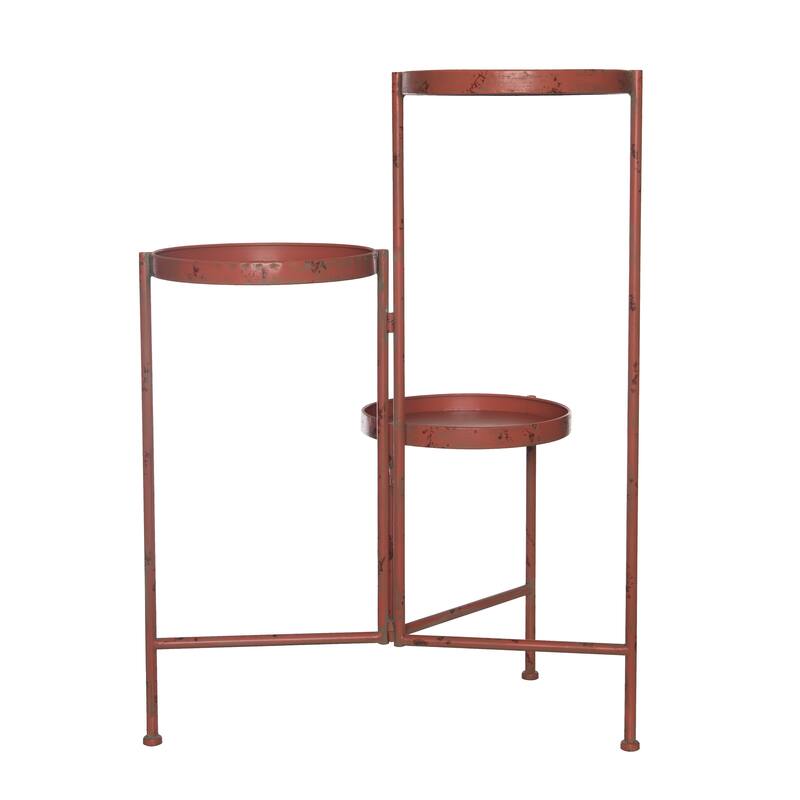 Transpac Metal 30 in. Red Spring KD Folding Plant Stand