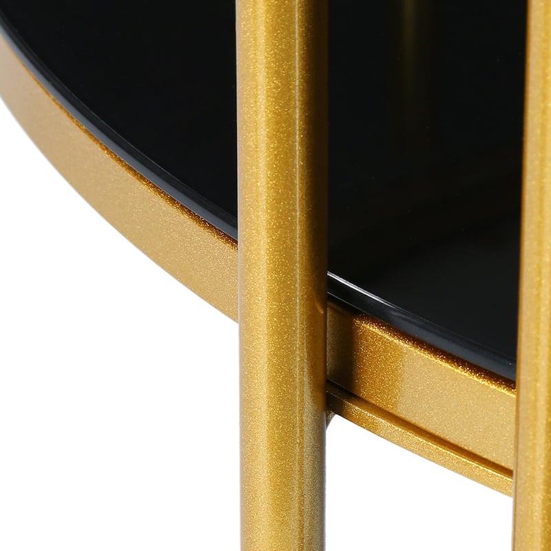 Nesia Modern Accent White Marble Gold Coffee Table Round Sofa Cocktail Double Layer Storage Table Brass Legs - 36''D x 17.5" H