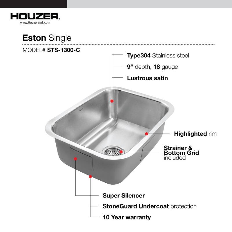 Houzer STS-1300-C Eston 23-1/4" Undermount Single Basin Stainless