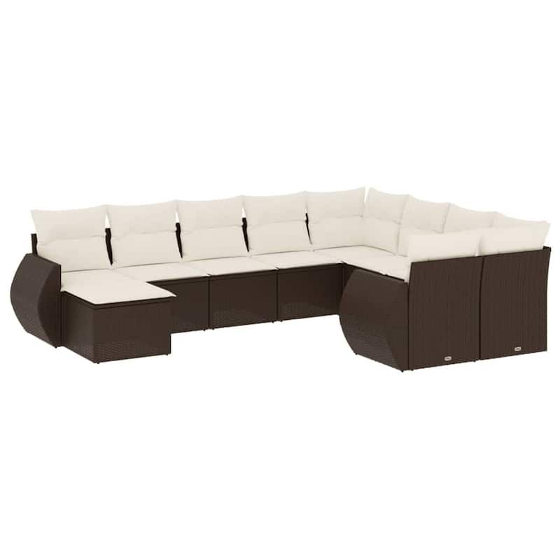 vidaXL Patio Sofa Set with Cushions Outdoor Furniture 10 Piece Poly Rattan - 21.7 x 21.7 x 14.6