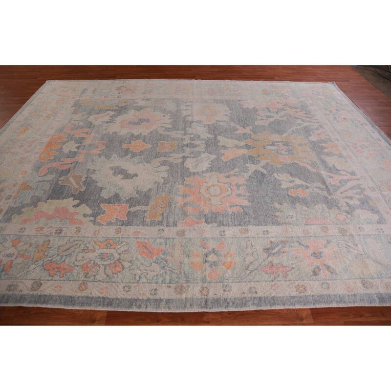 Hand Knotted Oriental 100% Wool Carpet Transitional All-Over Navy Blue & Blues Oushak Area Rug - 11' 10'' X 9' 0''
