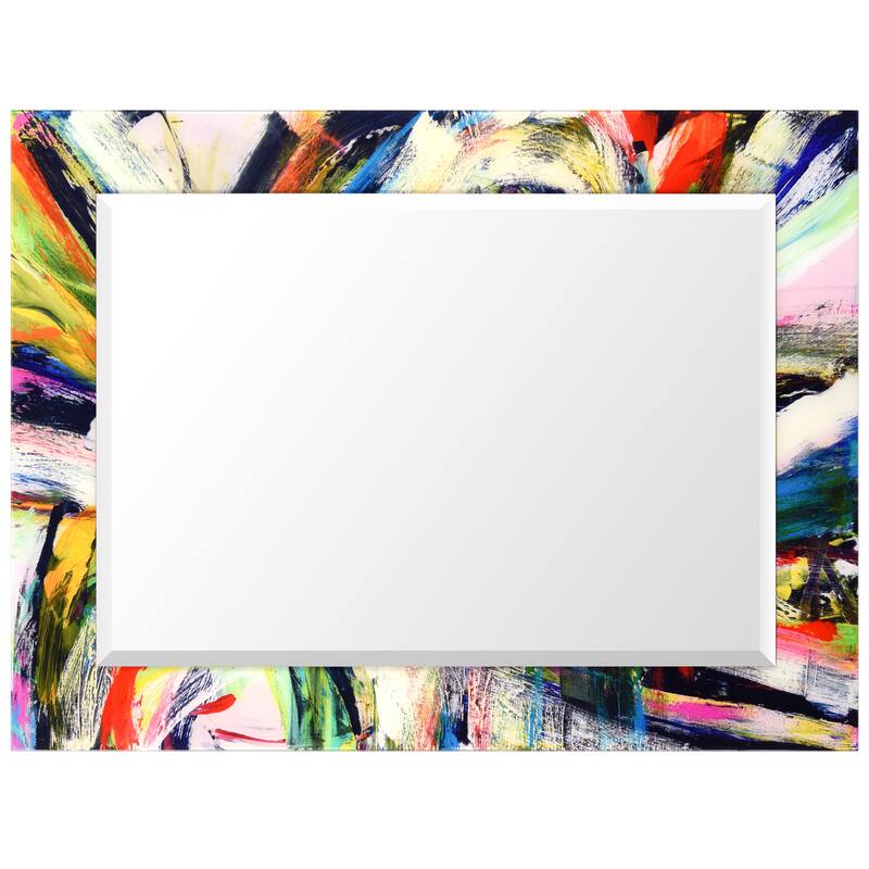 Rock Star Rectangular Beveled Mirror on Free Floating Printed Tempered Art Glass - Clear - 40" x 30"
