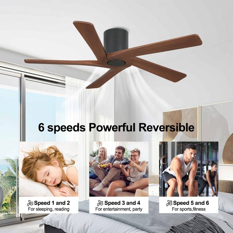 MLiAN 5 Solid Wood Blades Indoor Flush Mount Ceiling Fan with Remote