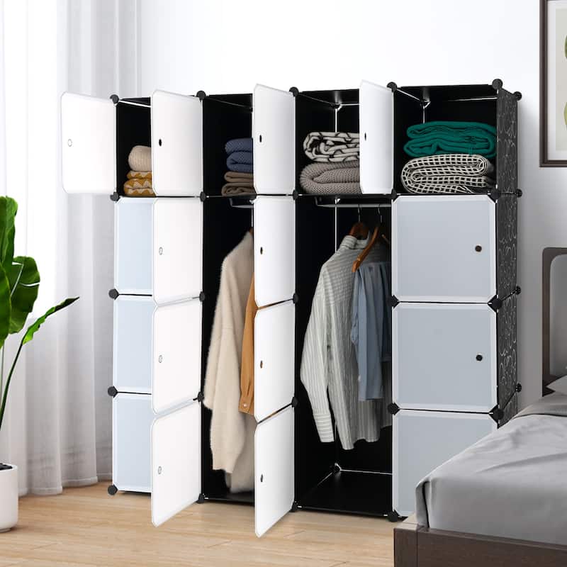 Costway 16-Cube Portable Closet Wardrobe Armoire Bedroom Dresser w/2 - See Details