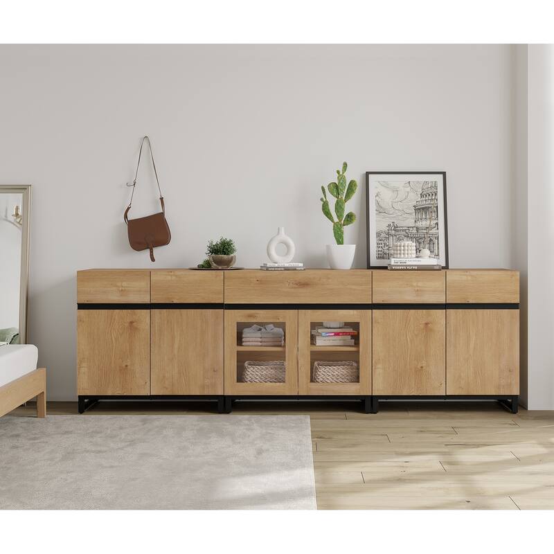WAMPAT Modern Dresser with Adjustable Shelves and Drawer, 3 in 1 Storage Cabinet with Glass Doors, Chest of Drawers for Bedroom