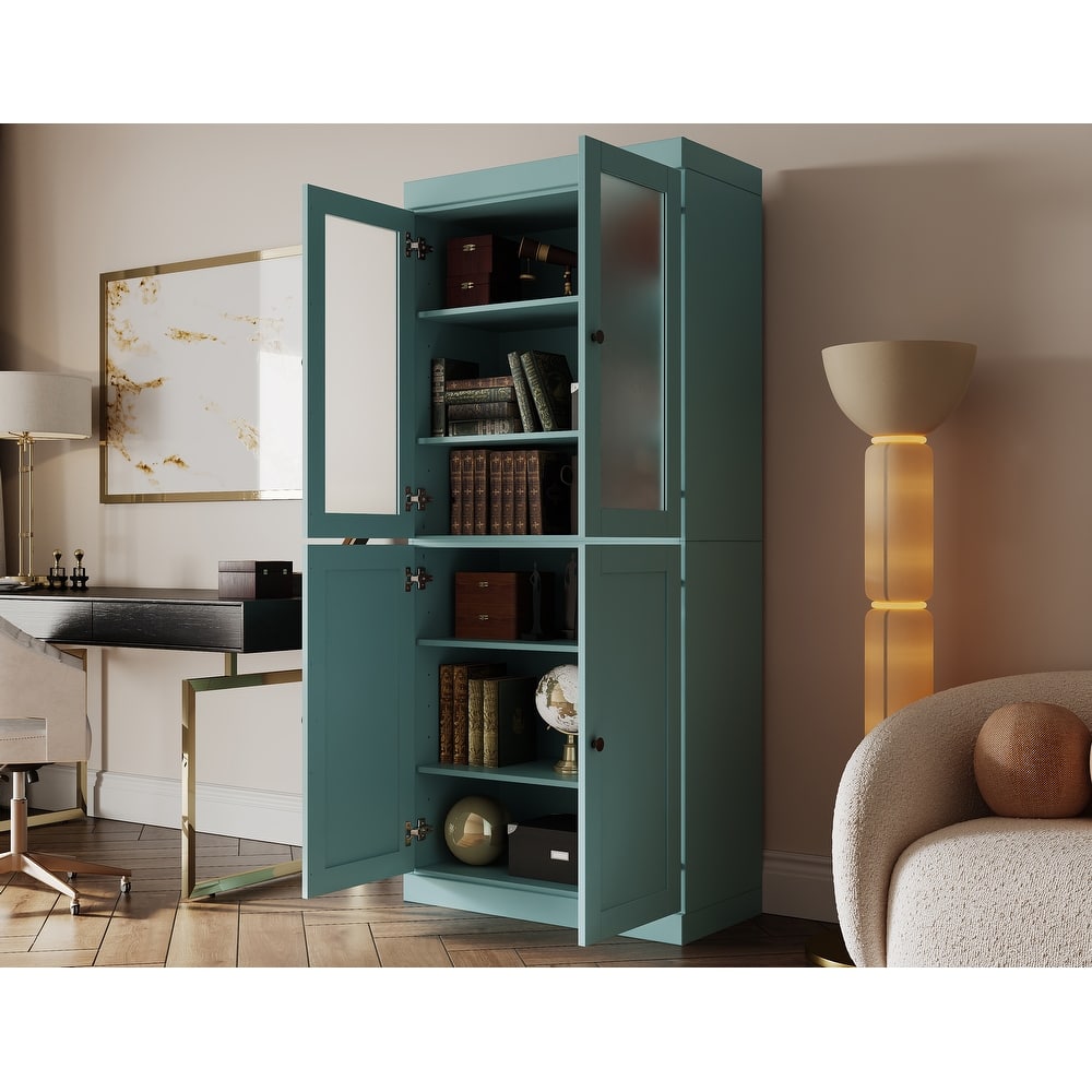 Palace Imports 100% Solid Wood 6-Shelf Bookcase with Frosted Glass and Shaker Doors and Adjustable Shelves