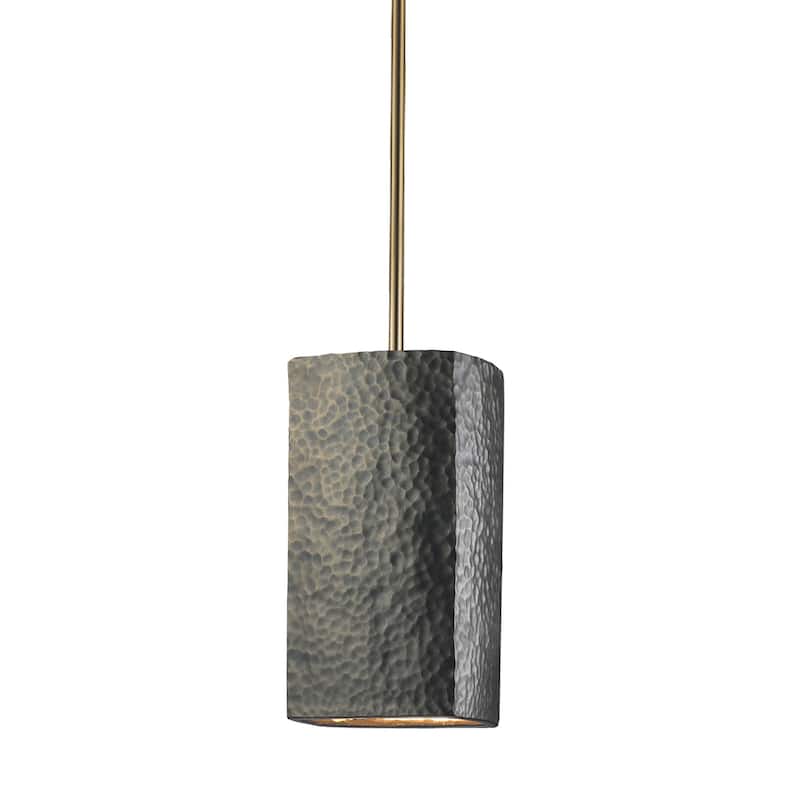 Justice Design Group Rectangle Pendant - Rigid Stem - Antique Brass/Hammered Brass