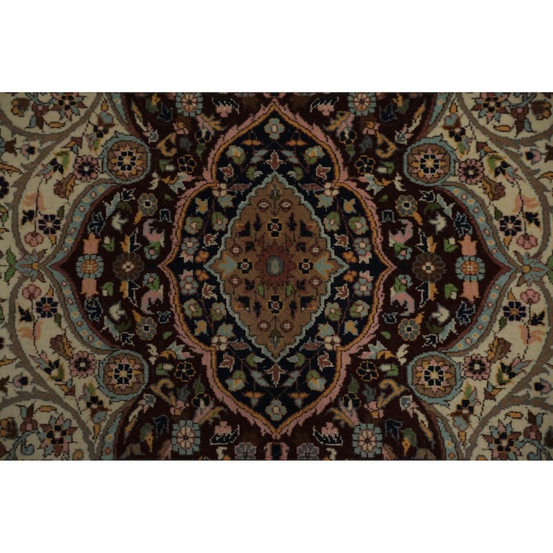 Hand Knotted Oriental 100% Wool Carpet Traditional Floral Beige & Ivories Qum Area Rug - 5' 9'' X 3' 2''