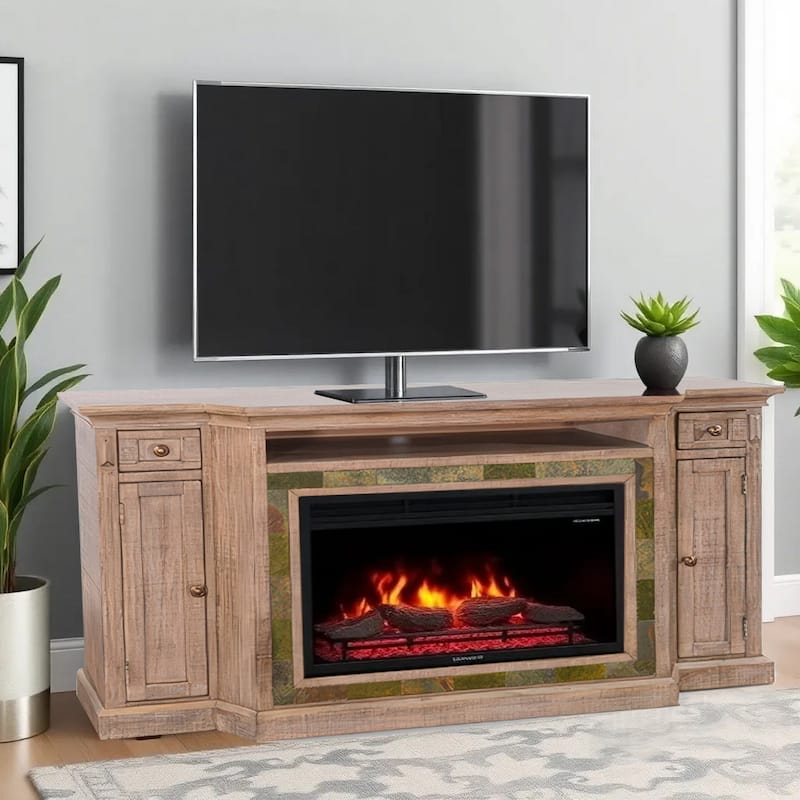Desy TV Media Entertainment Console, Slate Inlay Light Brown 72 Inch