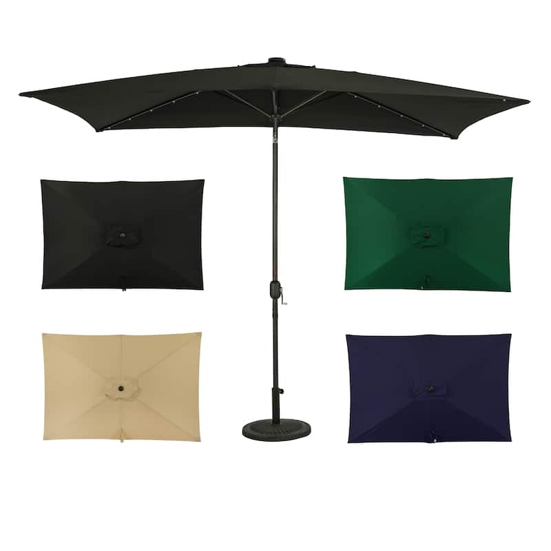 Island Umbrella Nassau 6.5-ft x 10-ft Rectangular Market Umbrella with LED Bulb Lights - Breez-Tex Canopy