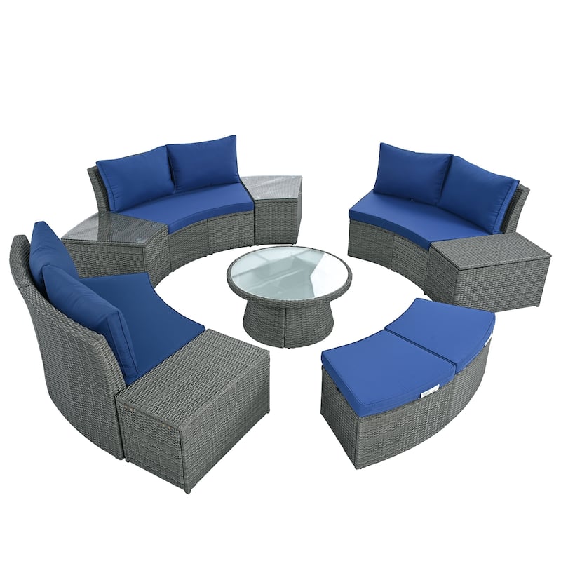 10-Piece Outdoor Sectional Half Round Patio Rattan Sofa Set