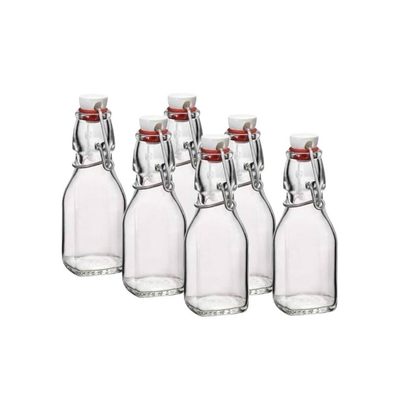 Bormioli Rocco Square 4.25 Oz Swing Top Glass Bottles Set - Clear - Set of 6