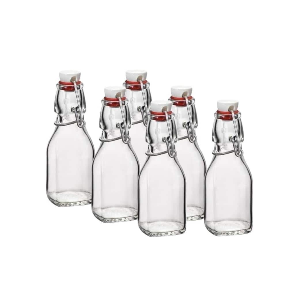 Bormioli Rocco Square 4.25 Oz Swing Top Glass Bottles Set