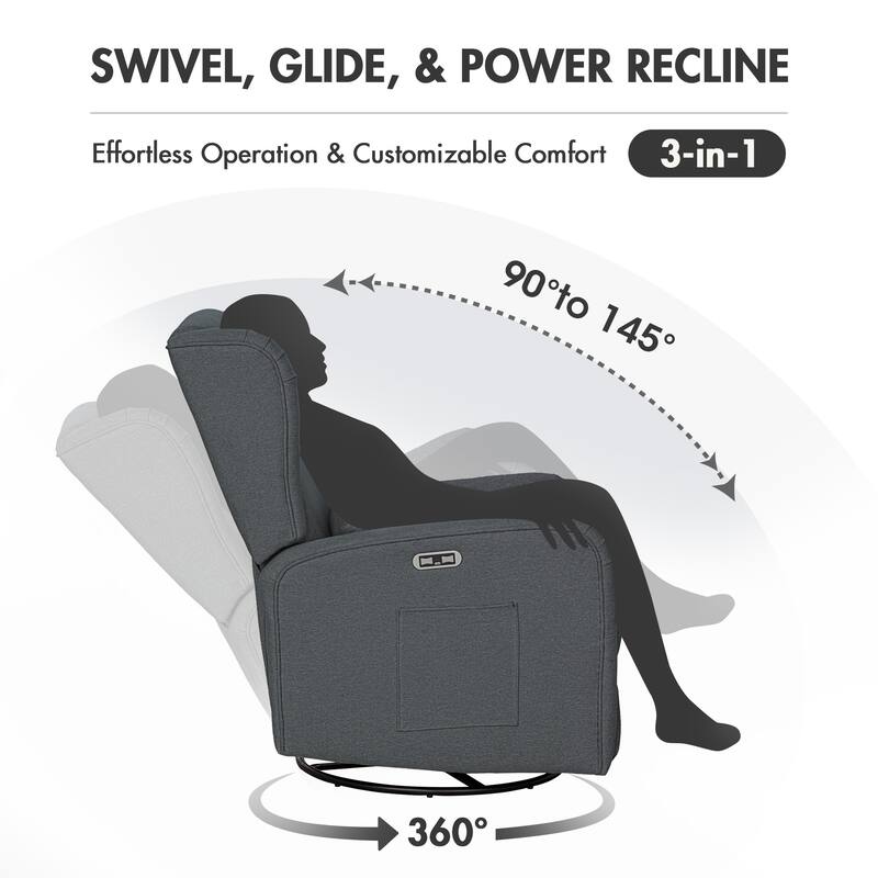 Madison Park Candace Power Recliner 3-in-1 with Swivel, Glider, USB Ports