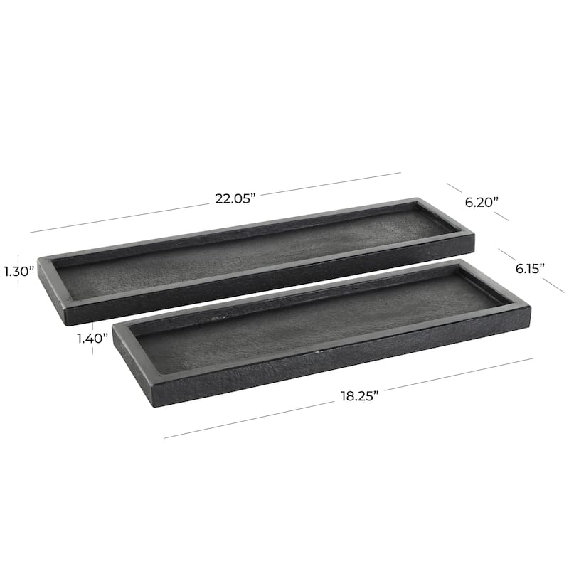 Black Marble Minimalistic Slim Textured Living Room Decor Tray (Set of 2)