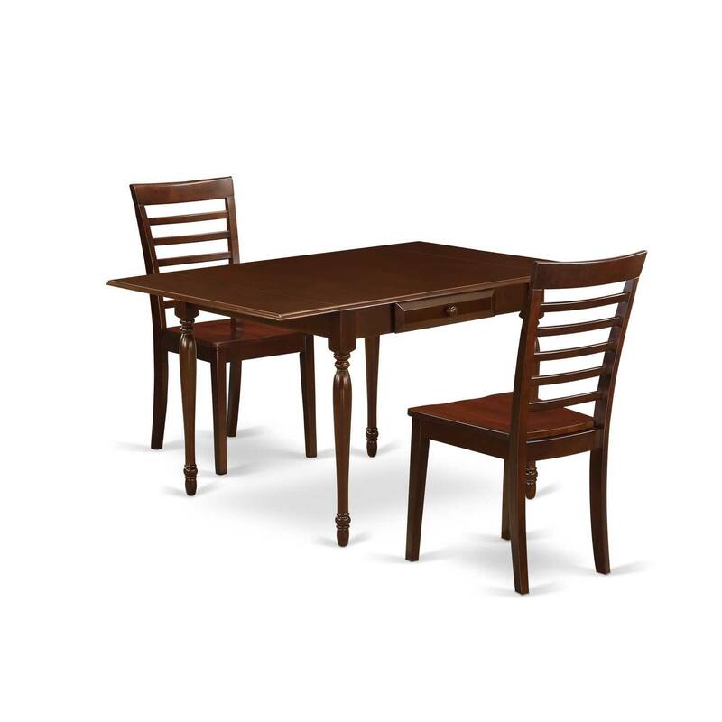 HomeStock 3-Pc Mahogany Finish Solid Wood Top with Dropleaf Dining Table Set