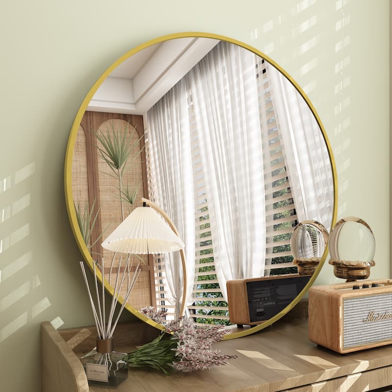 KIOTEE Full Length Round Aluminum Alloy Framed French Cleat Mounted Wall Decor Bathroom Vanity Mirror with 5-Year Warranty - 20x20 - Gold