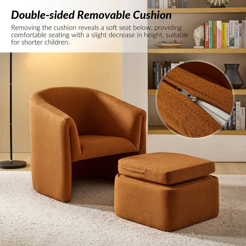 Arturo Modern Upholstered Armchair with Storable Removable Leg Ottoman Set of 2 by HULALA HOME