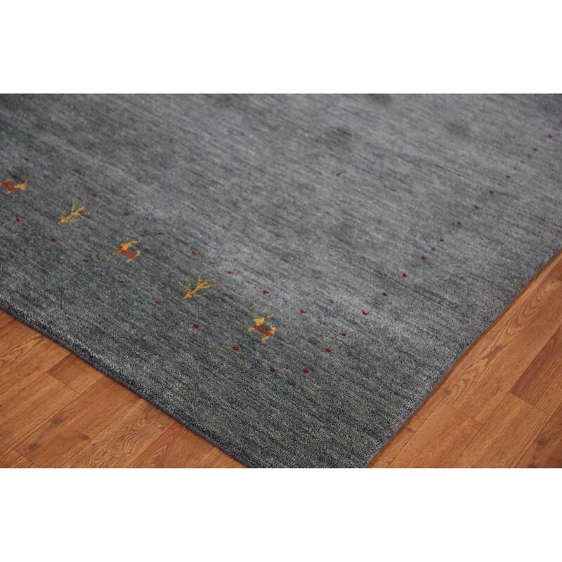 Hand Knotted Oriental 100% Wool Carpet Tribal Animal Pictorial Greys & Charcoal Gabbeh Area Rug - 7' 6'' X 5' 5''